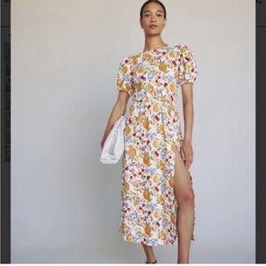NWT Reformation Anneliese Fruit Cocktail Linen Open Back Maxi Dress